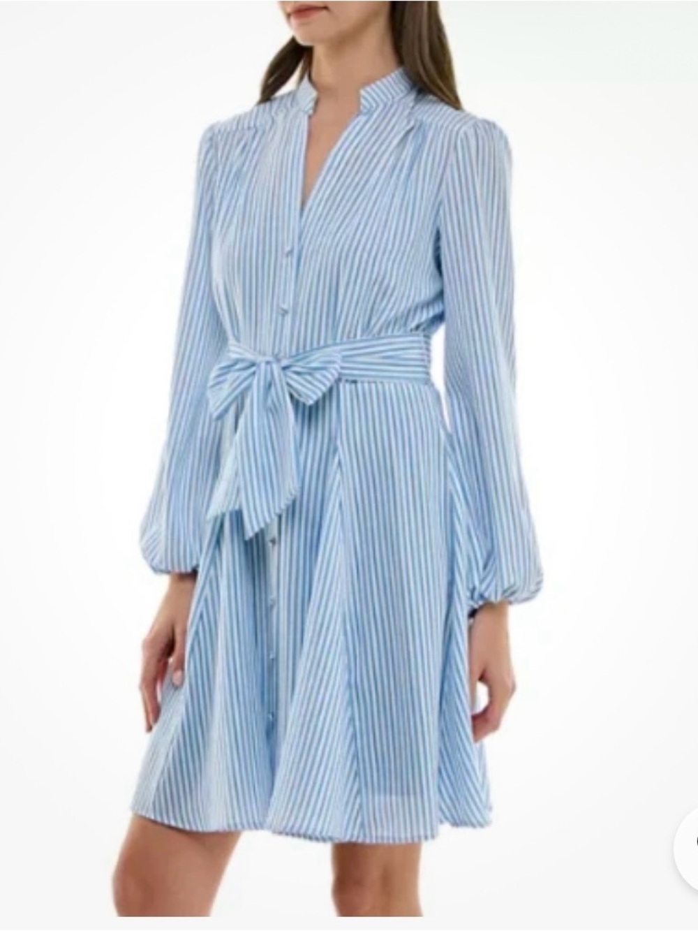 Taylor Blue and White Striped Long Sleeve Shirt Dress